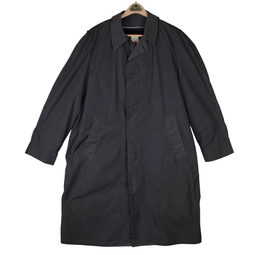 Vintage US Military Black Raincoat 44L w/ Removable Liner – Faded Patina Wear